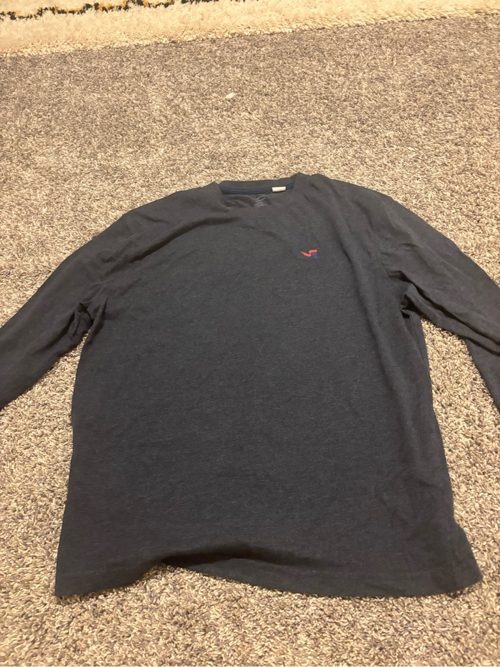 Navy Long-Sleeve Crewneck Shirt with Red Chest Accent